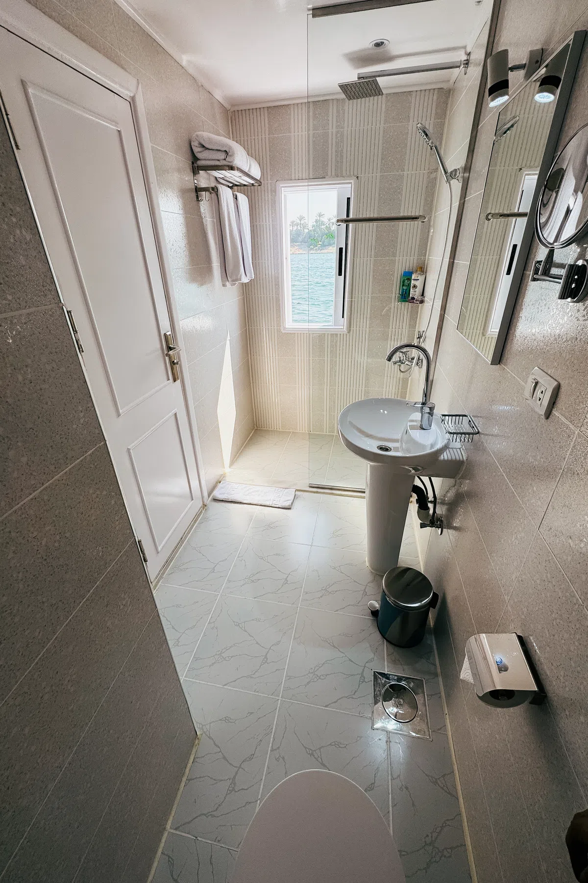 Dahabiya ensuite bathroom aboard Soul of the Nile luxury Nile cruise — 2027 Solar Eclipse trip