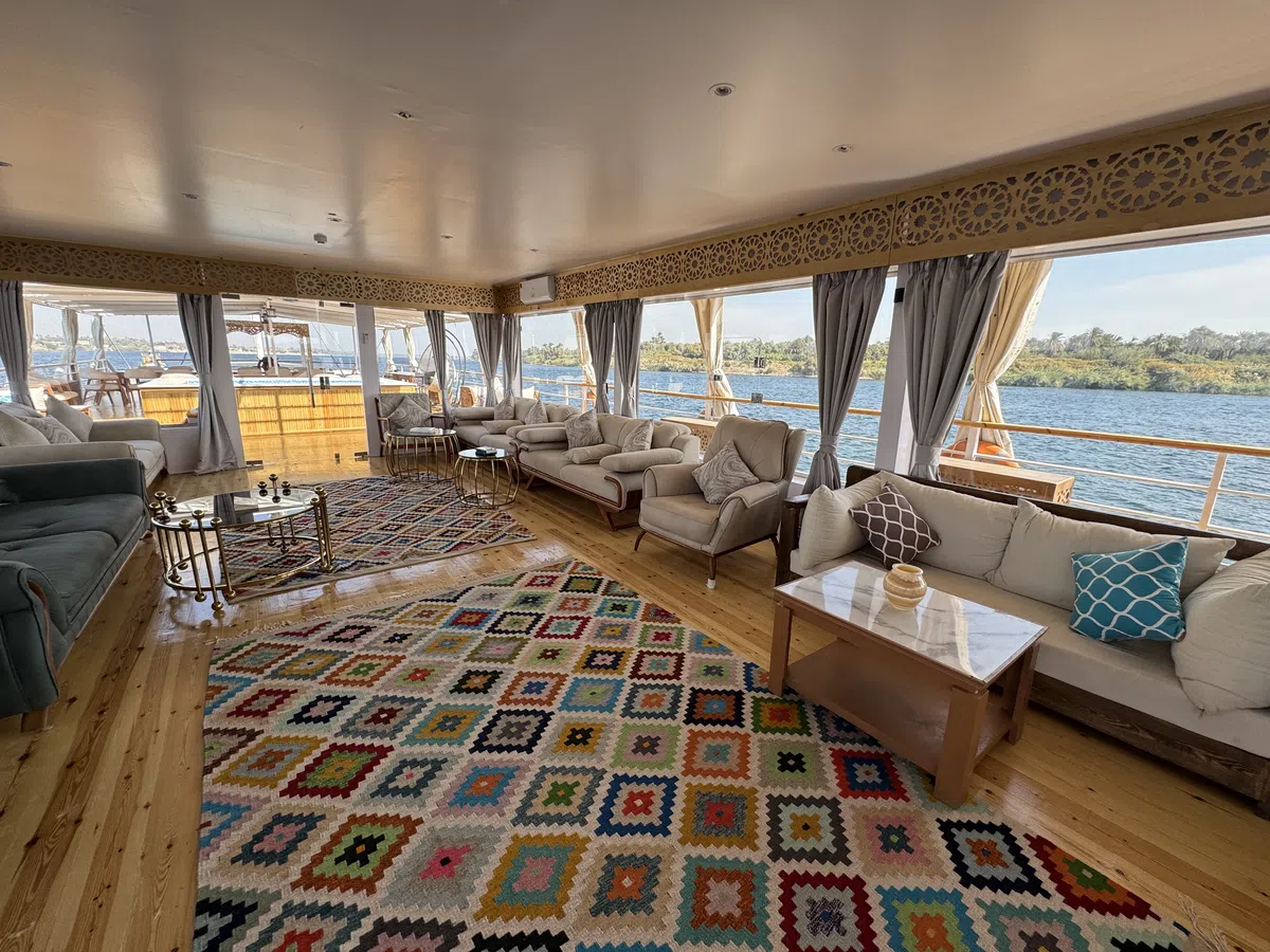 Dahabiya dining area aboard Soul of the Nile luxury Nile cruise — 2027 Solar Eclipse trip