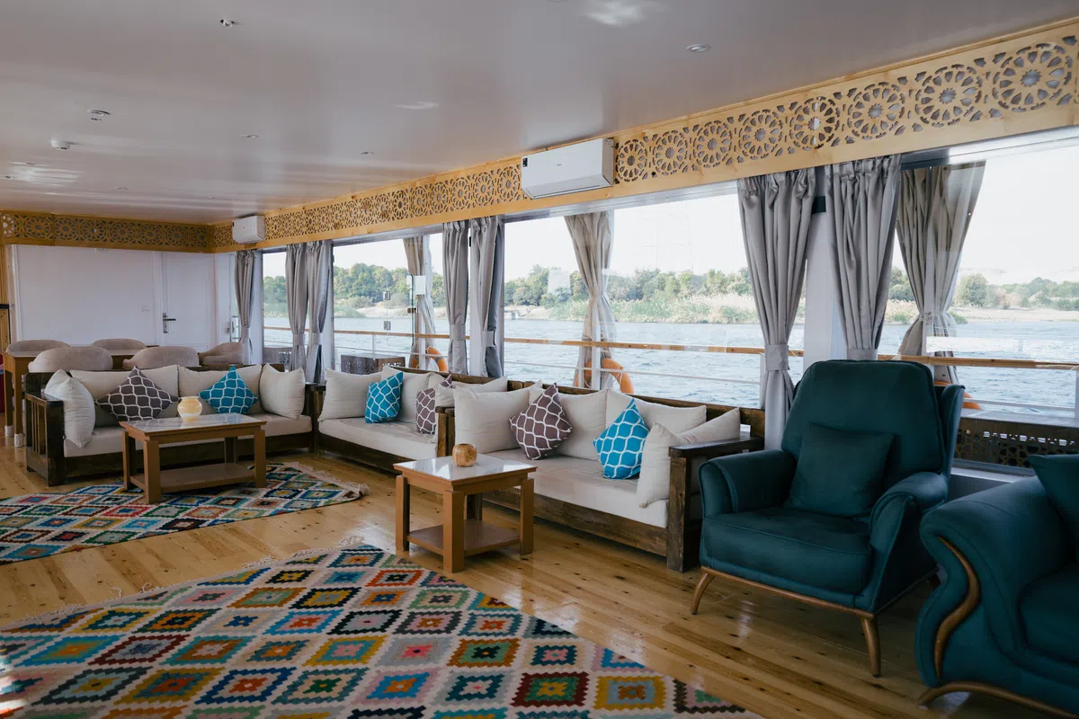 Dahabiya dining area aboard Soul of the Nile luxury Nile cruise — 2027 Solar Eclipse trip