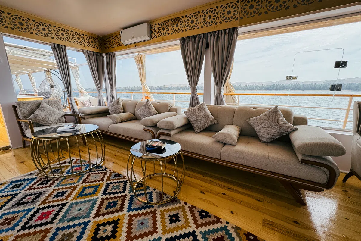 Dahabiya dining area aboard Soul of the Nile luxury Nile cruise — 2027 Solar Eclipse trip
