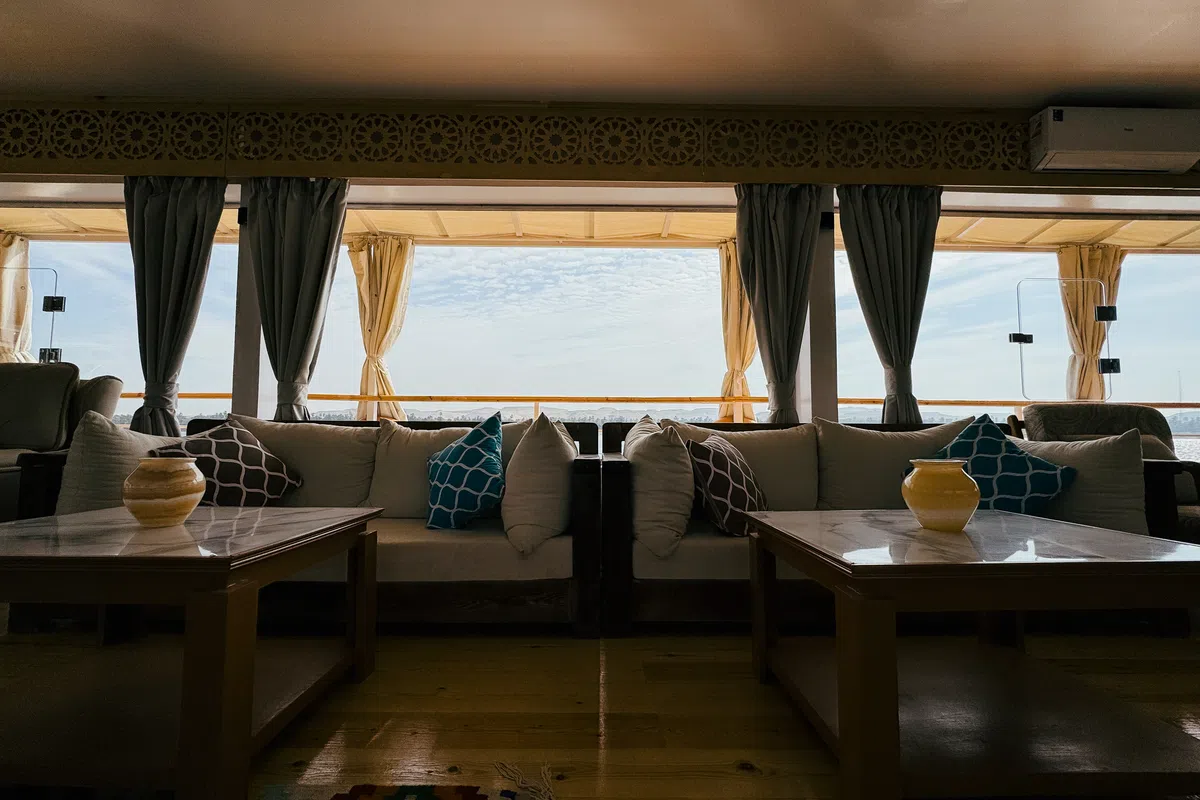 Dahabiya dining area aboard Soul of the Nile luxury Nile cruise — 2027 Solar Eclipse trip