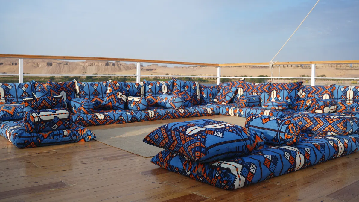 Dahabiya sun deck aboard Soul of the Nile luxury Nile cruise — 2027 Solar Eclipse trip